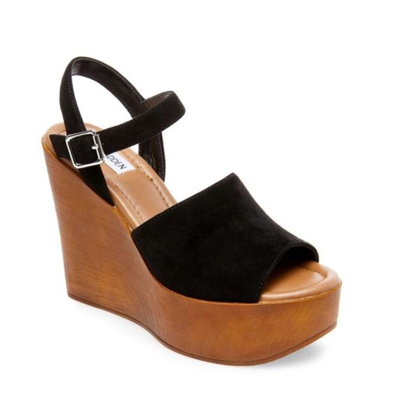 Madden FP black platform suede wedge sandal 7 - Picture 2 of 7